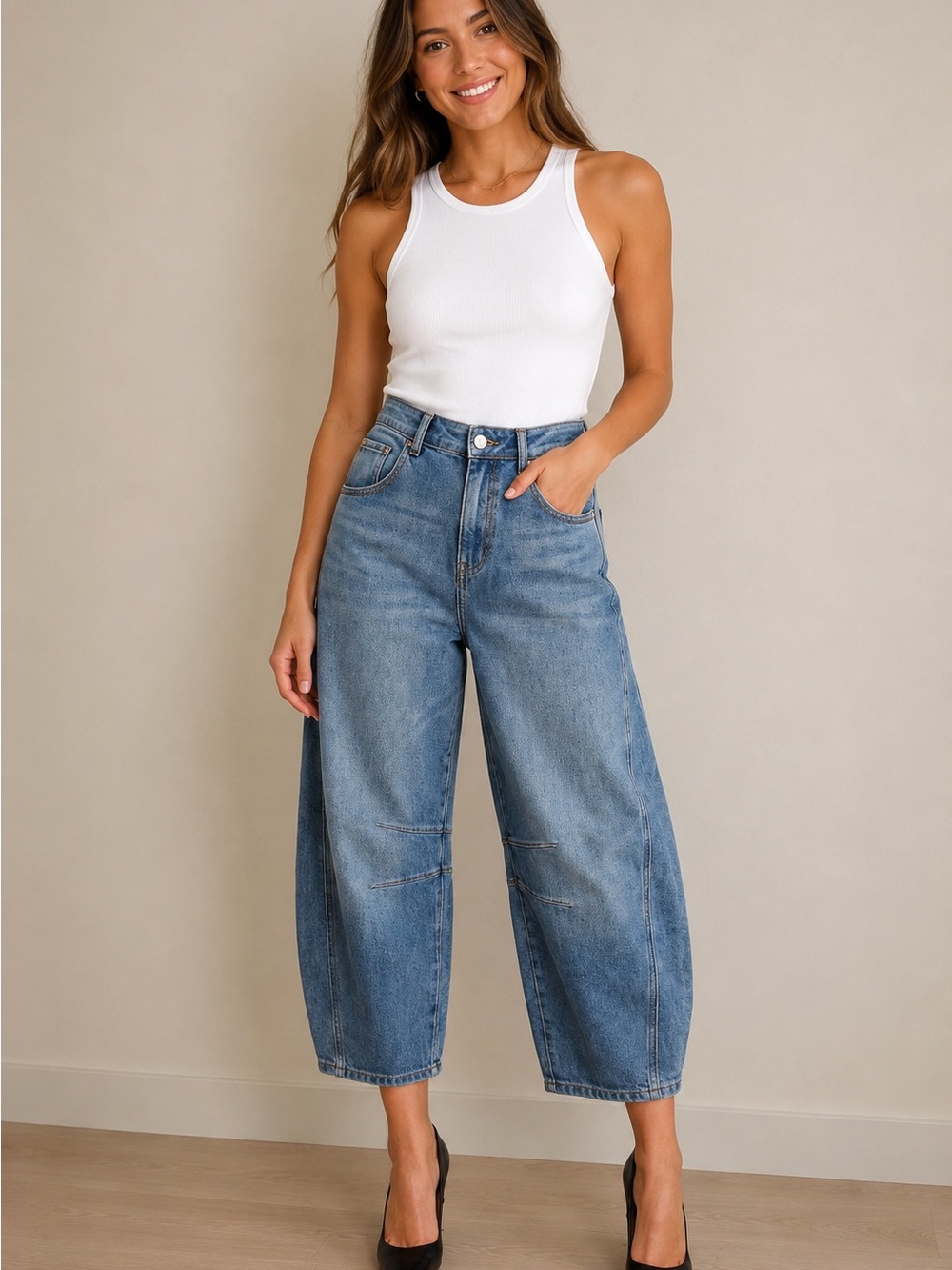 Telepatía High Rise Barrel Jeans Medium Wash, Size 0/24